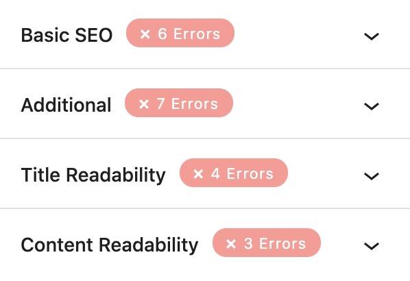 All SEO recommendation sections in Rank Math