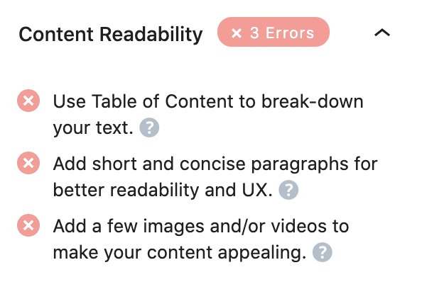 All tests performed in the Content Readability section