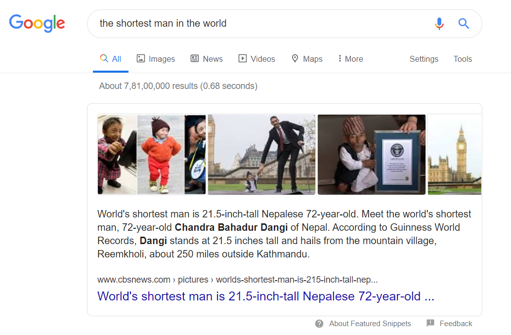 An Example Of Text Based Snippet In Google Search