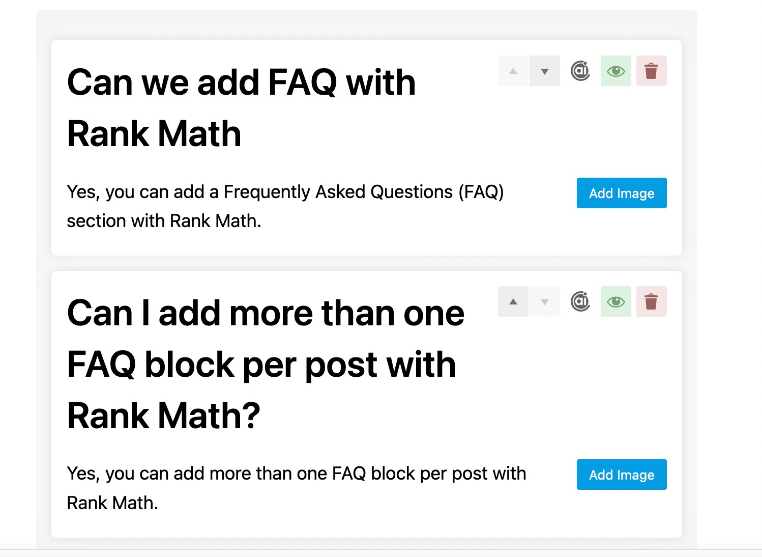 Rank Math FAQ block example