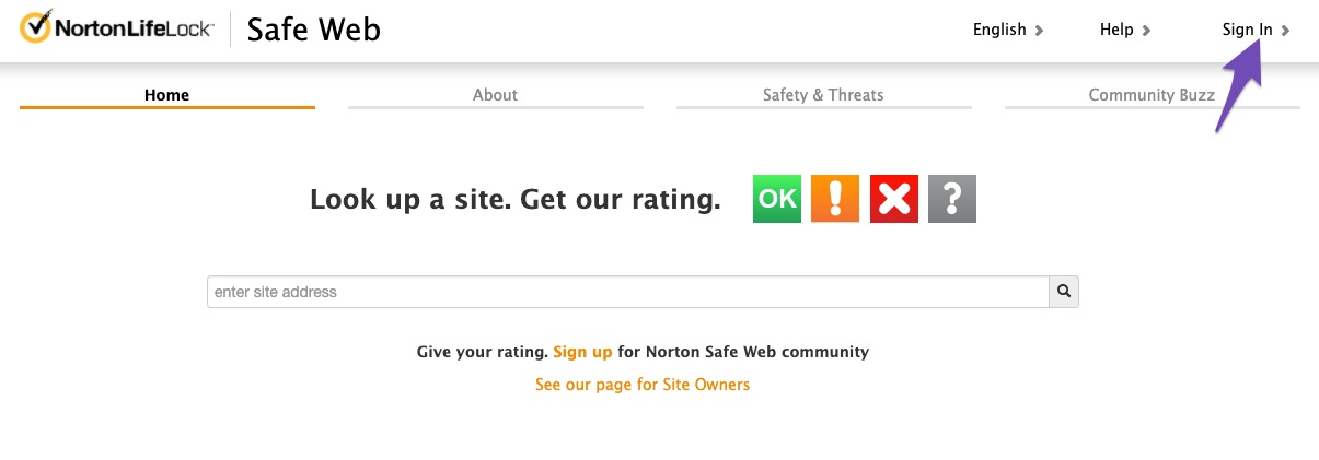 Login to Norton Safe Web Portal