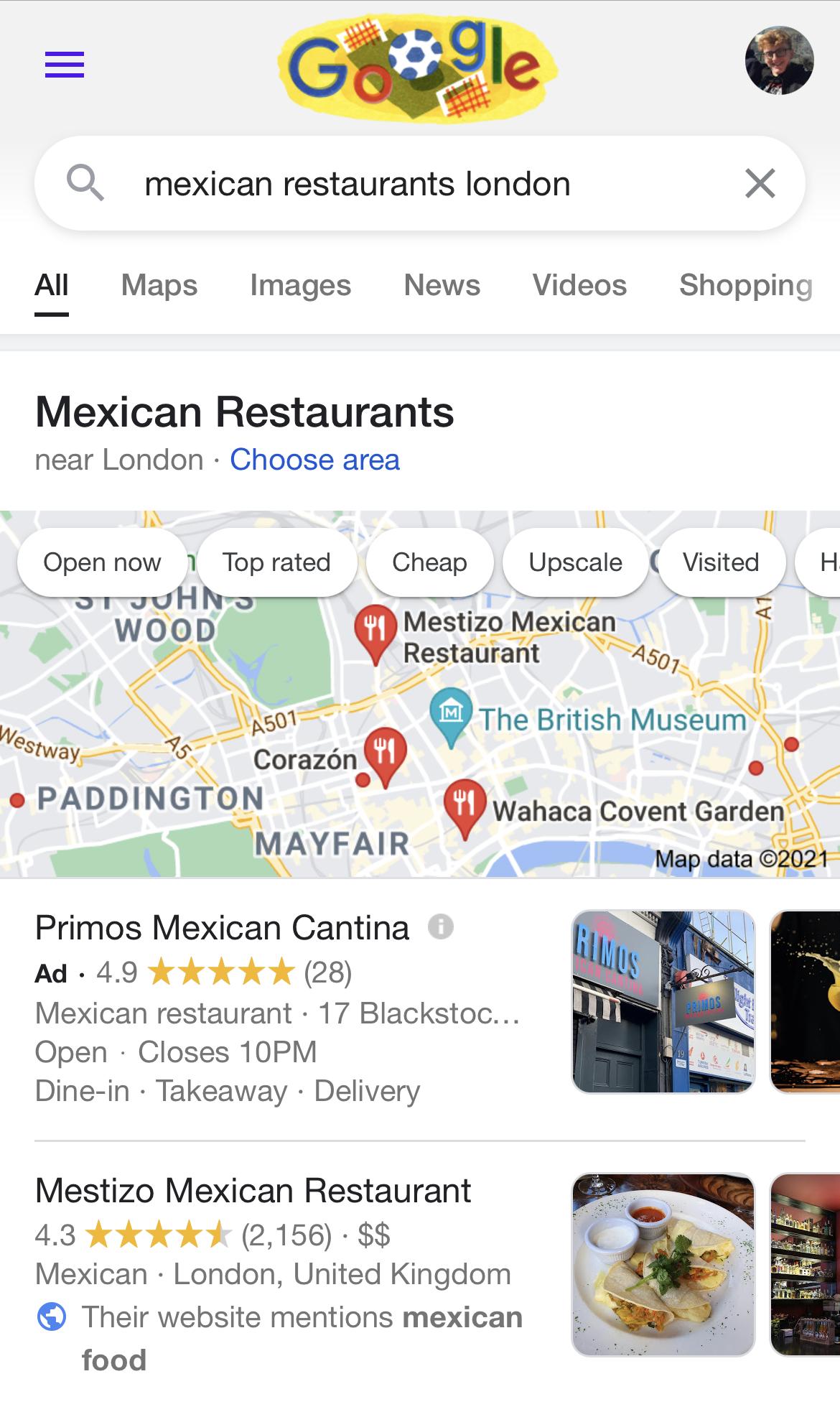 Mexican Restaurants Local Search Example