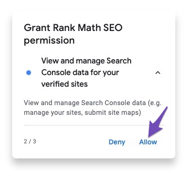 Permission to view and manage Search Console data for your verified sites