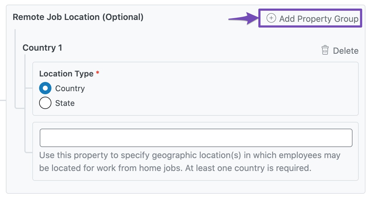 Add Property Group in Remote Job Location