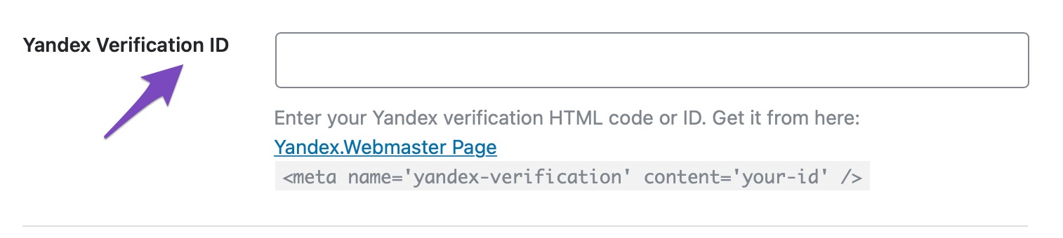 Enter the Yandex Verification ID in Rank Math