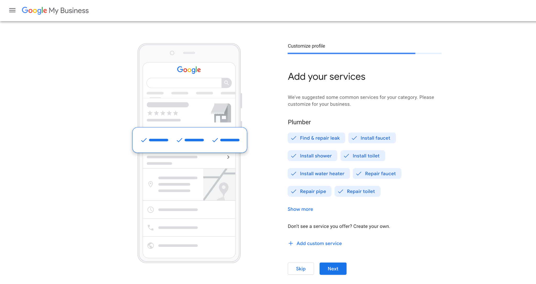 Services and Categories Google My Business