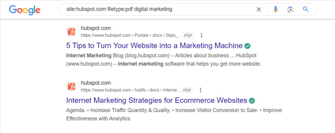 searching for marketing PDFs using Google  filetype: search operator