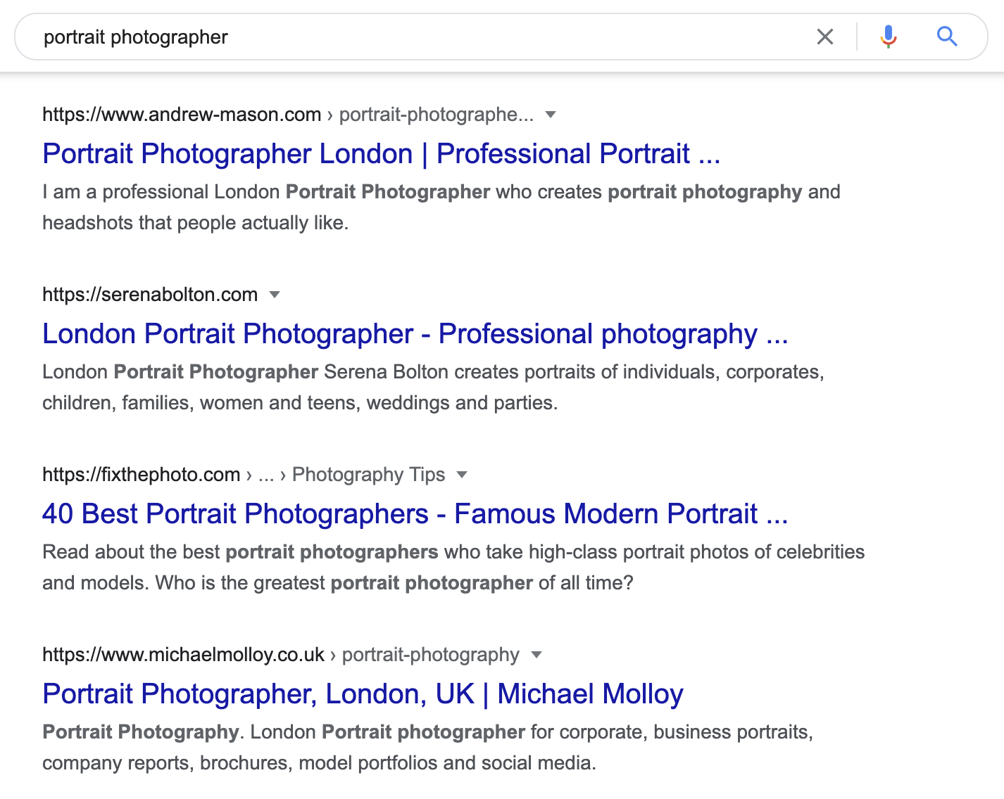 Portrait Photographer Localized Results Example